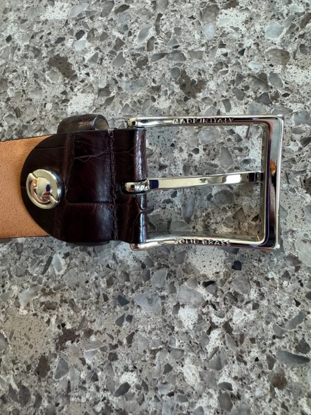 Simonnot-Godard Genuine Crocodile Belt Size 44 Brown Brass Buckle Luxury Italian